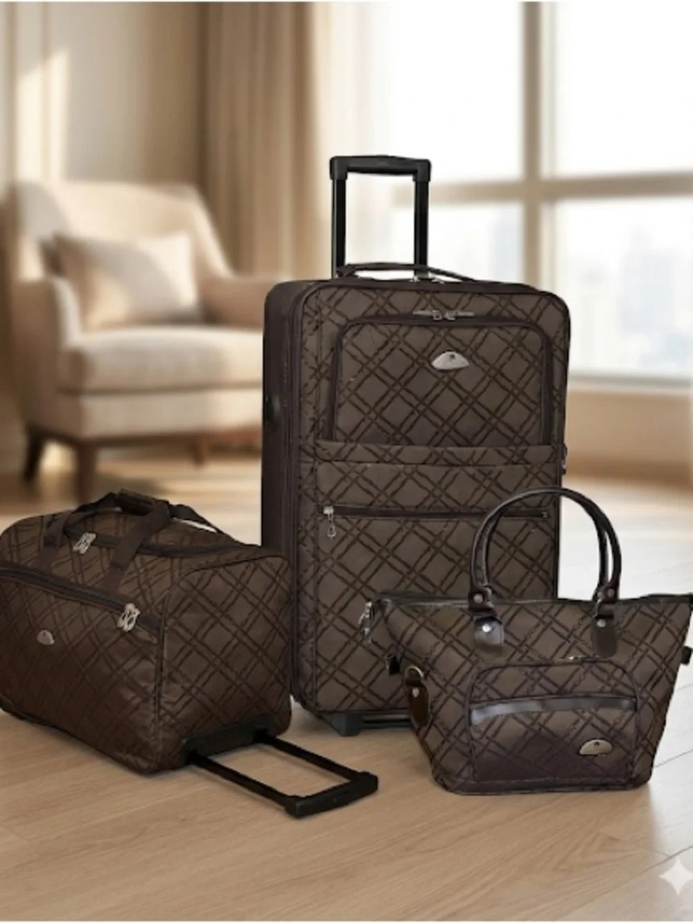 American Flyer Pemberly 3 PC Luggage Set Classic Brown Brown- Travel bag a